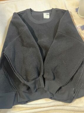 SO Black Sherpa Fleece Crewneck Sweater